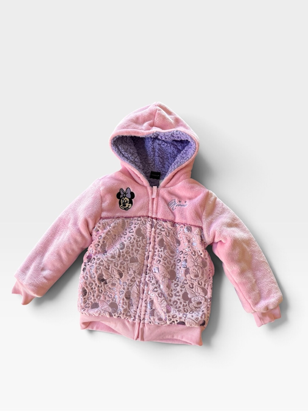 Disney Minnie Mouse Pink Hoodie Fleece Plush Lined Jacket Full zip Girls 5